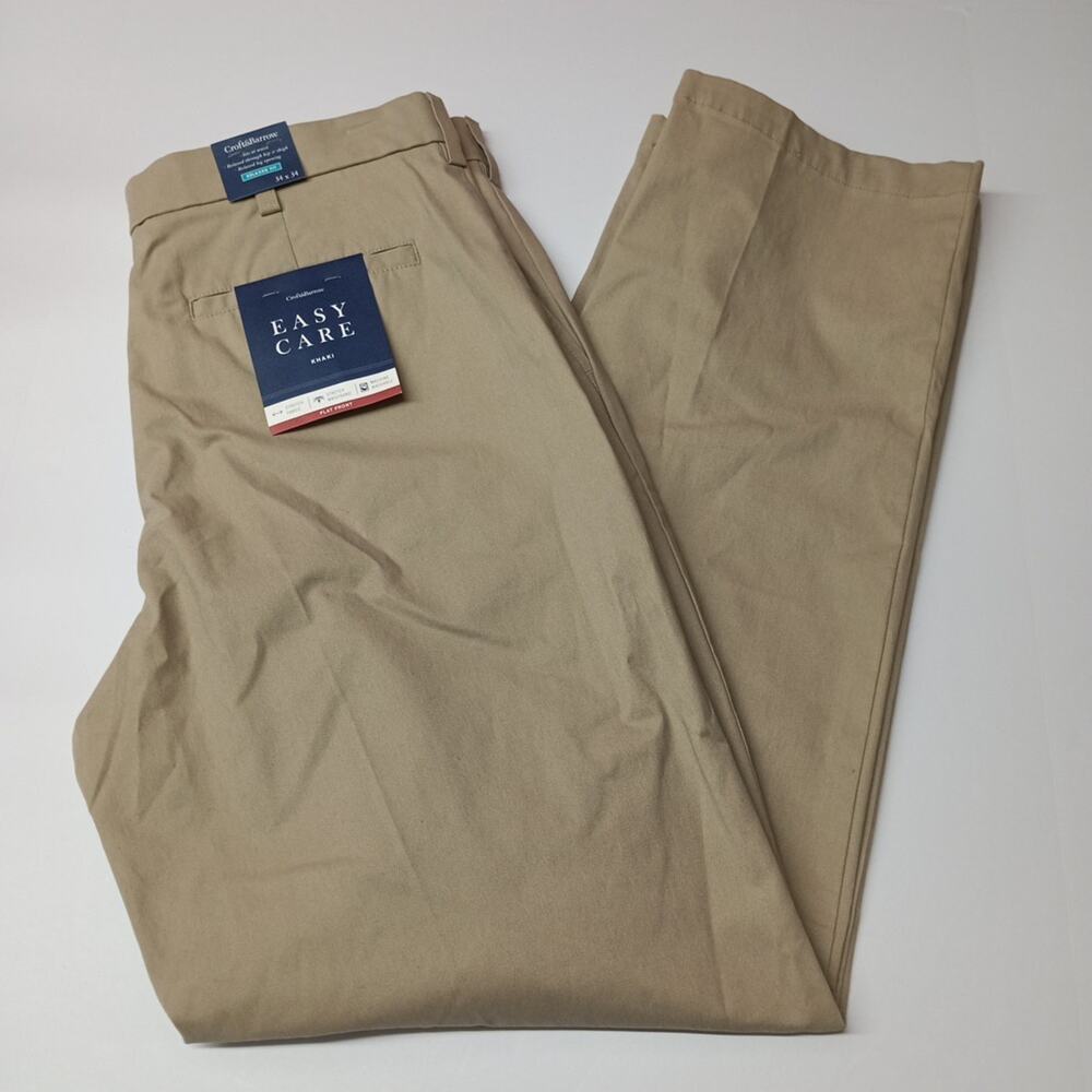 Croft & Barrow Khakis Mens‎ Size 34x34 Flat Front Tan Stretch